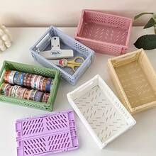 2pcs Foldable Storage Bins, Heavy Duty Stackable Organizer Baskets, Space Saving For Closet, Bookshelf, Home Office, Bathroom, Multi-Purpose Plastic Containers, Available In Pink, Gray, White - Multicolor - View 5