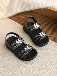 1 Pair Girls' Summer New Soft Bottom Fashion Outdoor Non-Slip Flat Sandals, Toddler/Little Kid Daily Wear Versatile Casual Beach Sandals - Black - View 1