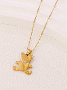 1pc Stainless Steel Bear Necklace For Women Fashion Ins Cute 18K Gold Plated Bear Pendant Chain Necklaces Jewelry - Necklace - View 10