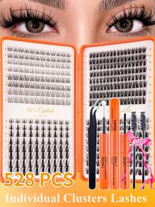 400pcs/Set Individual Eyelash Extensions, Fluffy Fairy-Like Effect, Suitable For DIY Eye Makeup, Includes Adhesive, Sealer, Lash Brush, Tweezers, Beginner-Friendly, Reusable, Natural Look, DIY Lashes At Home, Segmented Design, Easy To Use, Portable Travel Kit - Nhiều màu - Xem 10