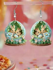 1 Pair Cute Versatile Cartoon Sweet Exaggerated Mori Style Dreamy Dopamine Rabbit & Easter Egg Casual Earrings - Rabbit Easter Egg - View 2