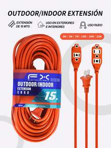 1 Pieza Cable de extensión para uso al aire libre, resistente y durable, compacto,Extensión Eléctrica de 3M/5M/7M/15M/20M/25M, Metros Para Hogar Oficina Uso Interior 3 Regleta, Extensión uso rudo, extensión uso domestico, Multicontacto, Enchufe eléctrico. - Naranja - Ver 2