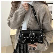 Y2K Fashion Vintage Rivet Women's Shoulder Bag, Crescent Shaped Crossbody Bag, Casual Daily Shoulder Bag Suitable For Shopping, Wallet, Young Women, College Students, Beginners And Office Ladies. It's Perfect For Office, University, Work, Business, Commuting, Outdoor, Travel And Hiking , Vintage Bag - 黑色 - 查看 6