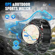 KENPANG ساعة ذكية رياضية خارجية جديدة لعام 2026 للرجال، تحديد المواقع GPS+Beidou، شاشة AMOLED HD 1.46 بوصة، مع مكالمات بلوتوث، مساعد صوتي، وظيفة التذكير، مقاومة للماء 3ATM، ضوء LED، أكثر من 100 وضع رياضي، قياس الارتفاع/الضغط الجوي/البوصلة، بطارية 540 مللي أمبير، متتبع لياقة صحي متوافق مع iOS و Android - متعدد الألوان - مشاهدة 4