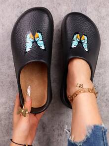 Women's Lightweight EVA Clogs - Soft Sole Flat Shoes, Butterfly Print And Arch Design, Adjustable Strap And Cushioned Insole - Black Multicolor Butterfly Pattern, Suitable For Beach, Garden, Semi-Formal Occasions - All Season Casual And Professional Shoes - Comfortable Round Toe Summer Style, Vibrant Butterfly Pattern, Breathable And Durable EVA Material, Designed For Women - Black - View 9