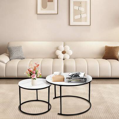 Conjunto de 2 mesas nido, estilo moderno, estructura de metal, tablero de madera, mesa auxiliar 60 * 60 * 45 cm / 40 * 40 * 38 cm, disponible en varios colores
