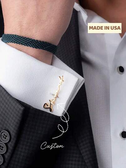 2 Pairs Personalized Cufflinks, Customizable Initial Letter, Elegant Men's Monogram Cufflinks, Unique Gift, For Him, Father's Day Gift, Engraved, Colorful, Cute, Charming, Fun, Kawaii, Y2K Style, Fashionable, Unisex, Casual, Customized, Personalized, Exclusive, Ideal Gift For Him