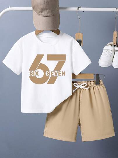 Tween Boy Cartoon Print Short Sleeve T-Shirt And Shorts Summer Set