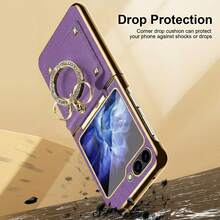ALuoQ Fashionable Women's Ring Holder Phone Case With Camera Protection, Compatible With Samsung Z Flip 8 7 6 5 4 3 - Violet Purple - View 4