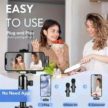 Micrófono inalámbrico para smartphones con USB-C | Adecuado para entrevistas de video, podcasts, vlogs, grabación con un solo clic, interfaz USB tipo C, batería de polímero de litio recargable - Negro - Ver 5