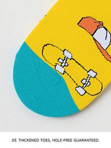1/5 Pairs Unisex Cartoon Skateboard, Bicycle, Racing Car Graphic, Letter, Mountain Print Artistic Design Combed Cotton Crew Socks, Suitable For Travel, Home, Office, Holiday Gifts - Multicolor - View 6