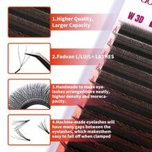 Gene FADVAN L/LU Curl 3D/4D/5D în formă de W, extensii de gene în formă de W, 0,07, 8-14 mm, Fox Eyes, naturale și moi, extensii de gene profesionale, 12 rânduri, consumabile pentru artiștii genelor - Negru - Vizualizare 5
