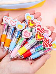 6pcs Cute Creative 4-Color Ballpoint Pen Set, Romantic Heart-Shaped Multicolor Ballpoint Pens, Cartoon Heart Pens, Ideal Party Favors, Gifts For Students, Coworkers, Artists - Perfect For School, Office, Classroom Rewards - Multicolor - View 8