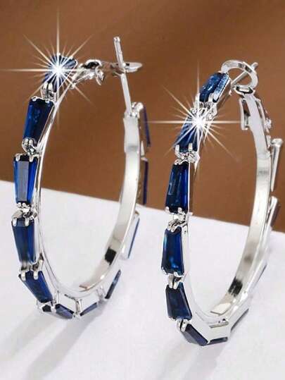 一对奢华圆形立方氧化锆耳环，女士款，适合派对、生日、度假、婚礼等场合，也可作为礼物送给女友、朋友、情侣或情侣。