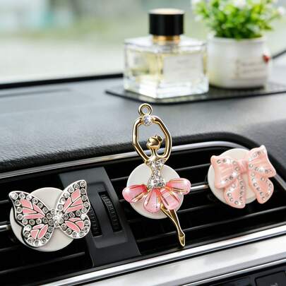 3pcs Car Air Outlet Decoration Clip, Cute Ballet Dancer, Butterfly And Bow Design, Car Interior Accessories Suitable For Gatherings, Festivals And Gift Giving, Odorless And Battery Free