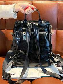 1 Piece Of Women's Backpack, Men's Backpack, Couple's Backpack, Black, Personalized Diamond Inlaid Backpack, Back To School Season College Style Backpack, Cartoon Backpack, Letter Printed Diamond Inlaid Design, Women's Backpack, Shoulder Bag, Handbag, Crossbody Bag, Adjustable And Detachable Shoulder Strap - Black - View 7