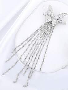 Shiny Butterfly Metallic Tassel Barrette, Korean Minimalist Style Bangs Clip Side Hair Clip Accessories - Multicolor - View 9