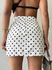 Polka Dot Skirt Shorts (Crocheted Knit Fabric) - 杏色 - 查看 2