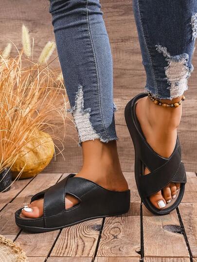 Fashion New Casual Wedges Heels For Women , Summer Beach Slip On Platform Sandals ,Black Beach Sandals For Women, Outdoor Lightweight Comfort Non-Slip Slip-On Sandals&Summer Shoes.