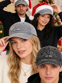 2pcs Vintage Embroidered Adjustable Hats, Unisex, Suitable For All Seasons, Ideal For Valentine's Day, Wedding, Christmas, Back To School, Father's Day, Outdoor Sports & Travel, Sun Protection, Versatile Gift, Available In Black, Pink, Purple, Yellow, Casual Headwear, Men's Caps - Black+Gray - View 3