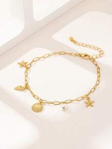 1件海洋系列度假风金属海星贝壳珍珠脚链（女士款）