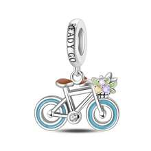 1 件镀银旅行系列饰品 - 红色巴士珠、新冒险珠、自由骑行吊坠、旋转自行车吊坠、浪漫电动自行车吊坠、红色旅行车珠、探险车珠，适用于原装蛇骨链手链、项链和串珠 DIY 首饰制作，奢华闺蜜礼物 - 彩色 - 查看 19