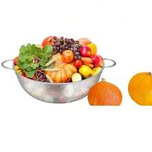 3pcs Stainless Steel Colander Set, Micro-Perforated Metal Strainer With Handle, Suitable For Kitchen Draining, Washing Noodles, Vegetables And Fruits - Double-eared Net Basket - View 9