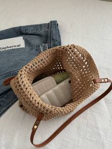 Elegant One Shoulder Beach Vacation Bag, Women's Woven Large Capacity New Straw Tote Bag For Commuting - Multicolor - View 6