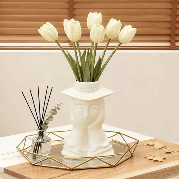 1 pieza Jarrón minimalista moderno con rostro de caballero, decoración para sala de estar y recibidor del hogar, jarrón decorativo de alta gama