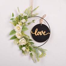 1 pieza Corona floral artificial, corona de aro floral de primavera/verano, corona circular de hierro con flores y hojas artificiales, decoración de bienvenida para pared, puerta, ventana, decoración del hogar, adorno colgante para boda - Multicolor - Ver 46