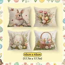 4 fundas de almohada decorativas con estampado de conejito y huevo de Pascua, de un solo lado, para sala de estar, dormitorio y decoración del hogar, aptas para todas las estaciones - No incluye relleno de almohada - Multicolor - Ver 11