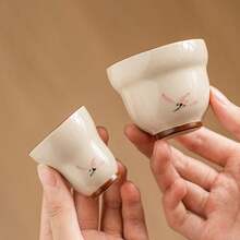 手绘粉色兰花葫芦形陶瓷茶杯，中式茶杯，水杯 - 彩色 - 查看 3