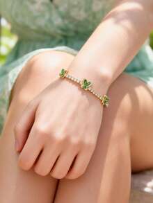 1pc Spring/Summer Fashion Women's Round Tennis Bracelet, Double Layer Butterfly Design Bangle, Elegant Exquisite Hand Jewelry Decoration, Made Of Copper Material Plated With 18K Gold, Hypoallergenic And Anti-Oxidation, Inlaid With Elegant Sparkling Synthetic Zirconia, High-End Luxury - Butterfly Bracelet - View 5