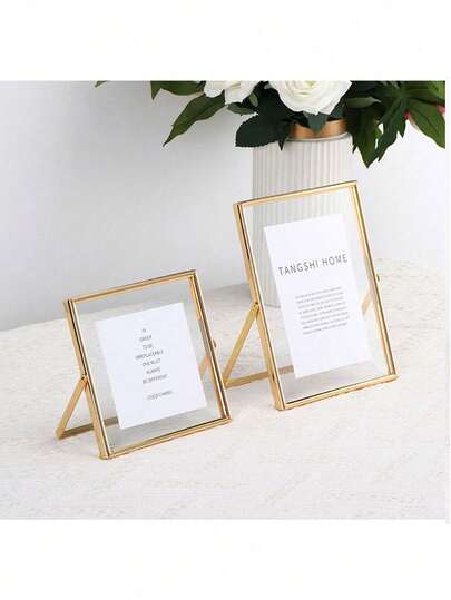 1pc Gold Edged Rotating Frame, 6"/7"/8" Size, Label Holder, Photo Display Stand, Clear Paper Holder, Tabletop Menu Stand, Suitable For Wedding, Office, Restaurant, Valentine's Day