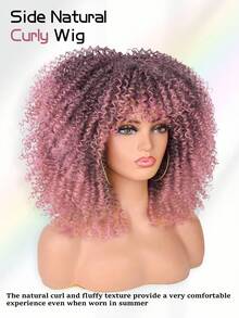 18 Inch Afro Curly Wigs For Women Afro Bomb Curly Wig With Bangs Synthetic Fiber Glueless Long Kinky Curly Hair Black - Màu hồng ombre - Xem 3