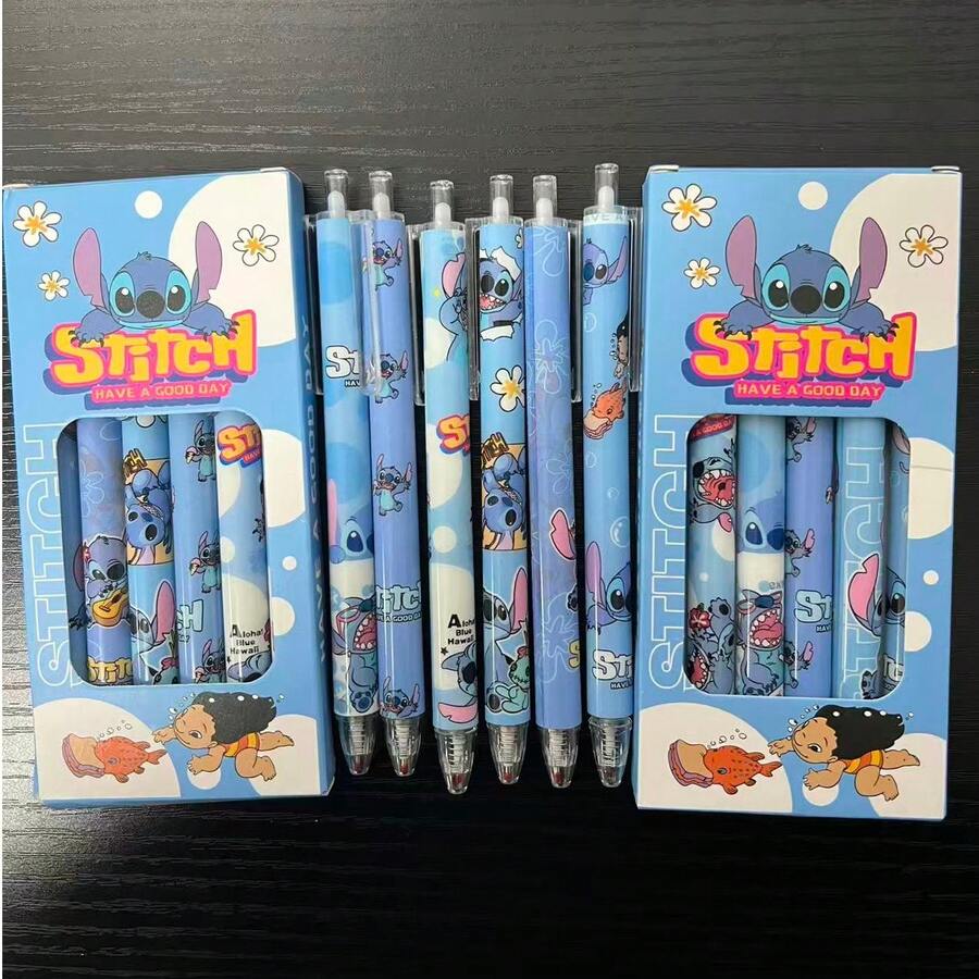 6pcs Disney Cartoon High Quality Neutral Pens, Liquid Ink Ballpoint Pens, Cute Stationery, Student/Office Writing Gift