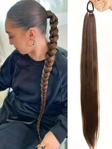 Extensiones de coleta trenzada con banda elástica, extensiones de coleta negras, postizos de coleta para mujeres de 26 pulgadas de largo, rectos, suaves, de fibra sintética natural resistente al calor (color del cabello: negro natural, marrón claro, marrón oscuro, negro parduzco) - Multicolor - Ver 8