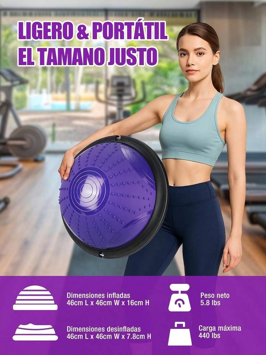 Spopal Disco de Equilibrio 46cm, Media Pelota de Equilibrio con Bomba, Pelota de Yoga 25cm y Banda Elástica, Kit 3-en-1 para Fitness en Casa,Yoga y Pilates[Morado] - Morado Violeta - Ver 1