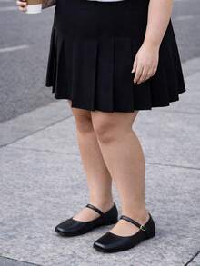 Women's Square Toe Mary Jane Flats - Soft Rubber Sole And Padded PU Insole - Comfortable Office And Casual Shoes, Suitable For All Seasons, Women's Flat Shoes, New, Fashion, Minimalist, Buckle Strap, Black Work Shoes, Wide Fit - màu đen - Xem 4