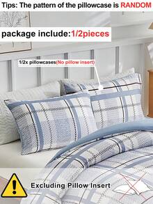 1/2pcs Blue Minimalist Plaid Printed Polyester Pillowcases, Soft Breathable Pillow Shams, Modern Throw Pillow Cover For Sofa Couch, Without Insert - Blue - View 4