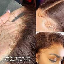 200% Density 13x4 Pre-Plucked HD Lace Wig Human Blended Hair Wigs Can Be Free Styling Chocolate Brown Straight Brazilian Virgin Hair Wig Pre-Bleached Knots Suitable For To Wear - S4 - View 5