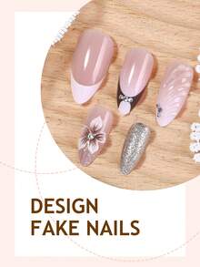 24 móng giả acrylic bóng hình hạnh nhân kiểu Pháp, cỡ trung bình, trang trí hoa văn lượn sóng 3D, lấp lánh và đính đá, phong cách Y2K thanh lịch, phù hợp cho phụ nữ và bé gái sử dụng hàng ngày. - Nhiều màu - Xem 3