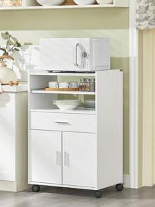 SoBuy FSB09-W Kitchen Trolley With Worktop And Castors Kitchen Cabinet Microwave Cabinet Rolling Storage Cabinet For Small Kitchen, Office, Dining Room White BHT Approx. 59x92x40cm - White - View 2