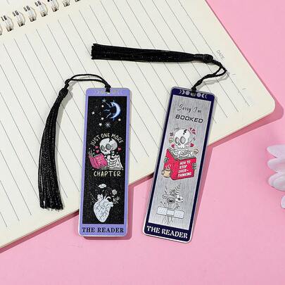 Gotiskt skelett - Läs bokmärke i metall med tofs i rostfritt stål - Unika designer med "Tyvärr, jag bokade" och "Bara ett kapitel kvar", coola sidmarkörer lämpliga för entusiaster av mörk stil och bokmalar.