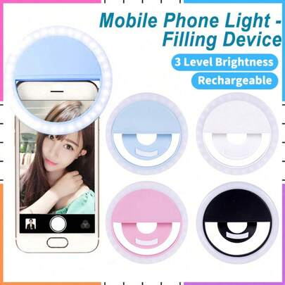 Selfie Mini Ring Fill Light Flash LED Rechargeable Portable Clip-On 3 Levels Lighting For Phone Tablet Laptop