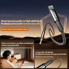 REMAX CB08(C-3.5M) Type-C To 3.5mm Male Audio Adapter Cable (1.2M), High-Definition Sound Quality, No Playback Delay, Sturdy And Durable, Widely Compatible, Aluminum Alloy Head, Scratch-Resistant And Wear-Resistant. - Black - View 2