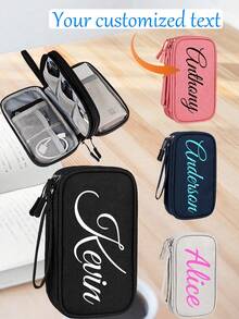 1pc Customizable Name Electronic Storage Bag, Waterproof Travel Storage Bag, Portable Travel USB Drive, Hard Drive, Earphone Storage Bag, Multifunctional Electronic Accessories Storage Bag, Suitable For Daily Use, School, Work Or Travel, Waterproof And Easy To Clean, Picnic, Outing, Travel, Birthday Gift, Teacher's Gift, Christmas Gift - Multicolor - View 1