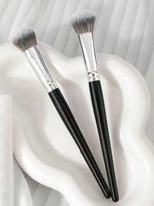 2pcs Black Precise Makeup Brushes, Cream Foundation Contour Bronzer Highlight Blending Bird Feather Makeup Brushes, Flat Liquid Makeup Brushes - Black - View 8