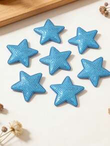 6pcs Sky Blue Shiny Star Pattern Iron-On Patches, Cartoon Style Embroidered Sew-On Applique Patches, DIY Craft, Suitable For Clothes, Shoes, Hats, Bags, Etc.