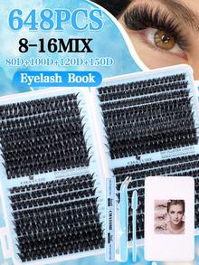 720/666/648pcs D-Curl Individual False Eyelashes Set, Includes Glue, Applicator, Brush, DIY Eyelash Extension Tools, Suitable For Beginners, Large Capacity Lash Book, Mixed Styles, Soft & Fluffy False Lashes, Natural & Reusable Individual Lashes With Adhesive, Easy To Use For Daily, Wedding, Night Party Eye Makeup - Multicolor - View 5
